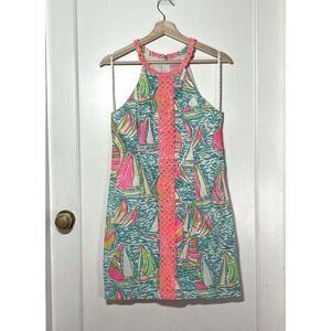 Lilly Pulitzer Ugotta Regatta Sasha Pop Up Shift Dress Pink Blue Women’s Size 4